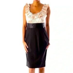 London Times black beige ruffle sheath dress size 6 NWOT